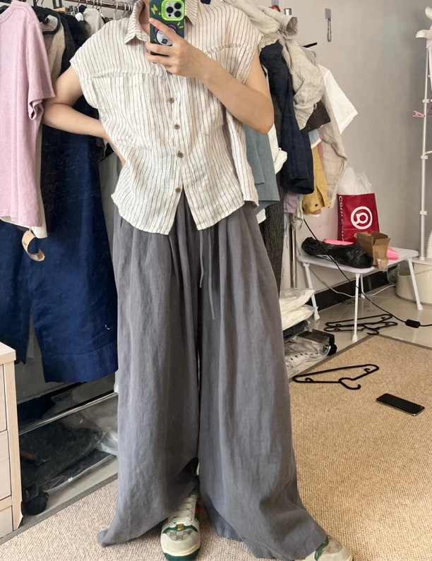 汉麻松弛大阔腿裤 裤长100 腰围35   162cm以上拍