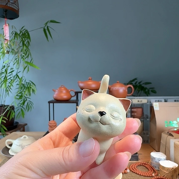 @***瑜紫砂茶叶罐原矿紫砂茶宠招财猫