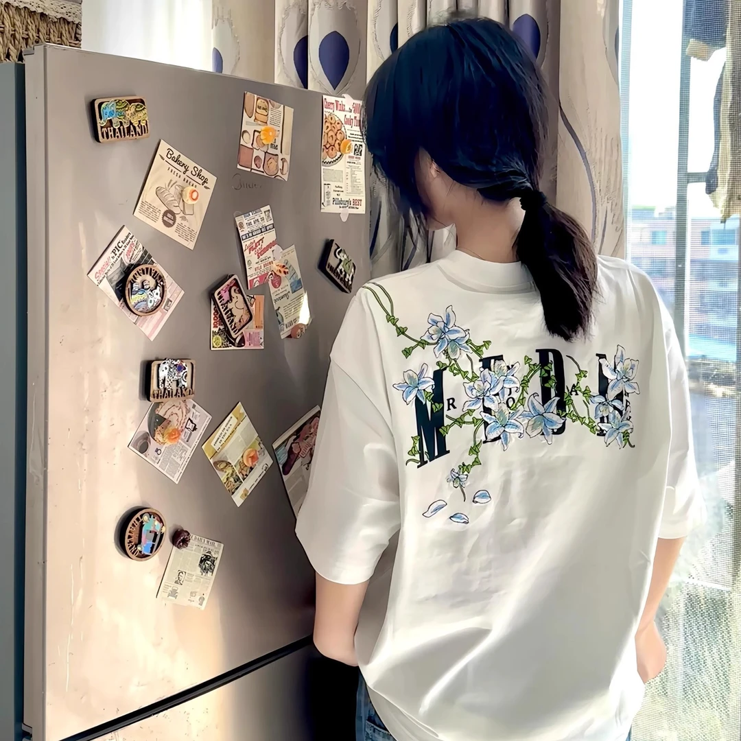 美式新款2025重磅纯棉鲜花刺绣短袖T恤女装时尚小众上衣洋气白色