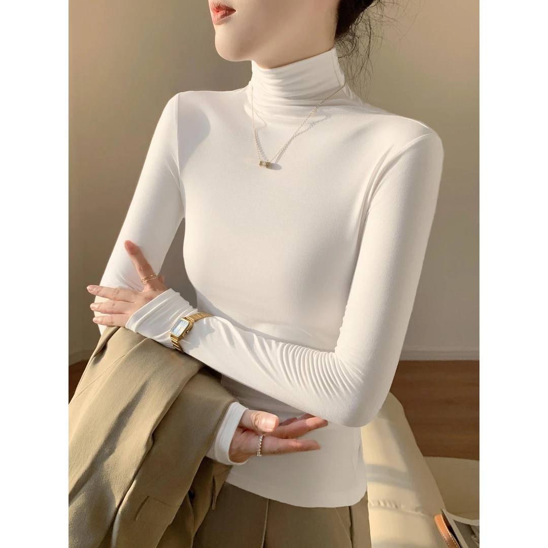莫代尔高领打底衫女2025新款秋冬修身显瘦高级感内搭正肩百搭长袖