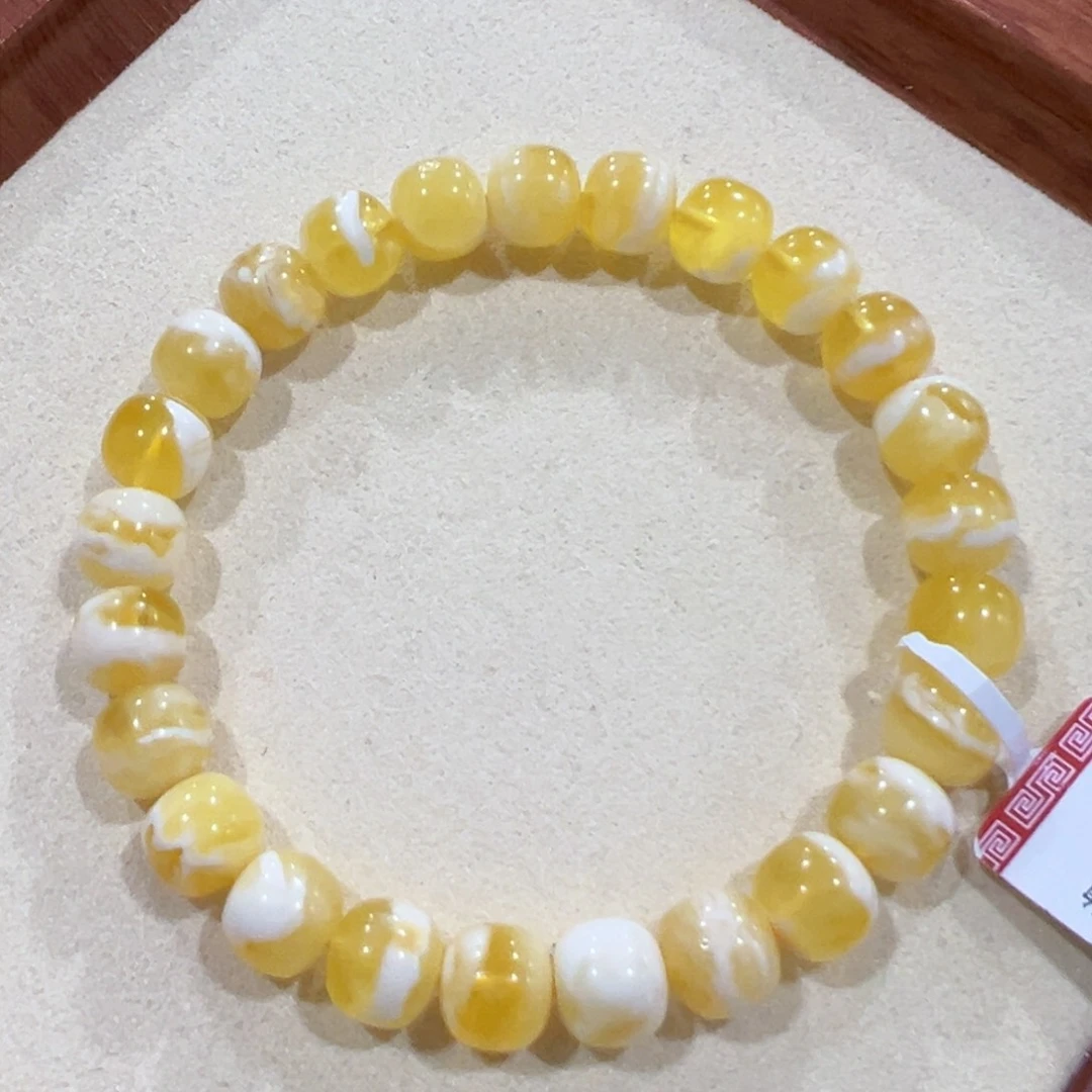 蜜蜡手链未镶嵌8.5m金瓷白微瑕