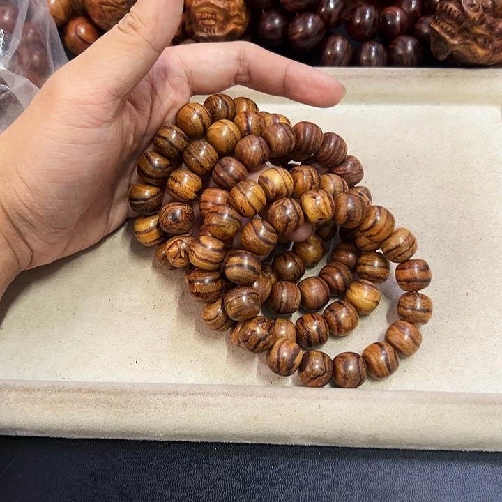 手串/手链黄花梨/降香黄檀14mm桶珠黄金虎皮