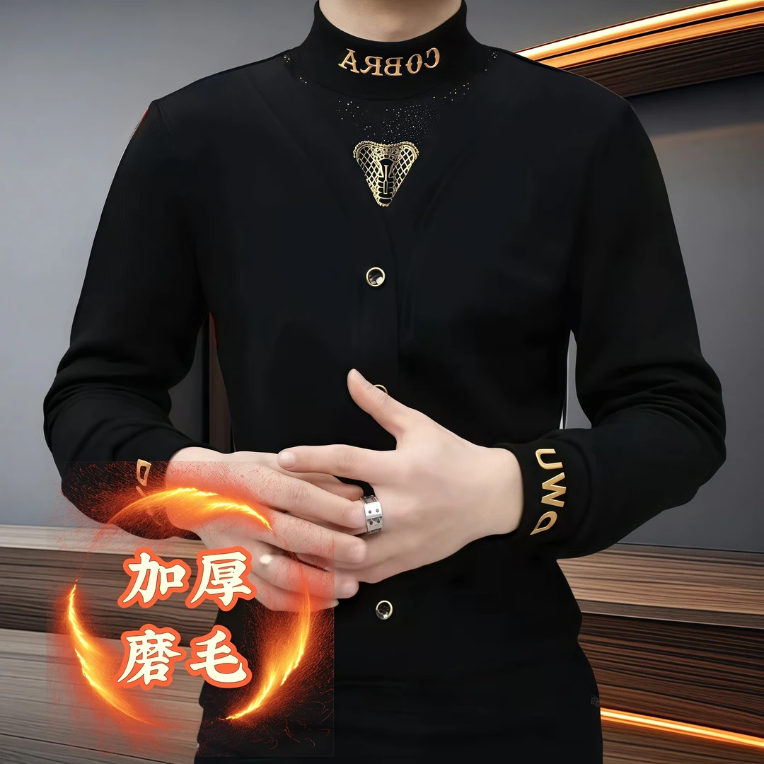 男士假两件拼接长袖加绒休闲秋冬季轻奢潮流卫衣百搭时尚修身卫衣