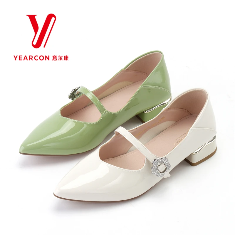 意尔康女鞋韩版时尚尖头一字带浅口单鞋时尚百搭低跟鞋01112U