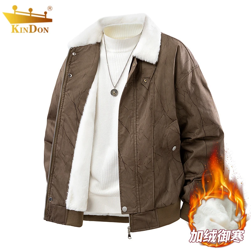 秋冬季新款大码男士夹克高品质外套毛领加绒加厚保暖宽松时尚上衣