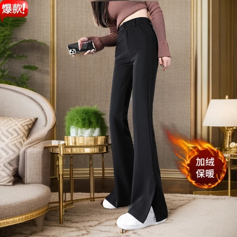 黑色微喇窄版高腰显瘦女款小个子女装夏装套装2025新款西装裤女