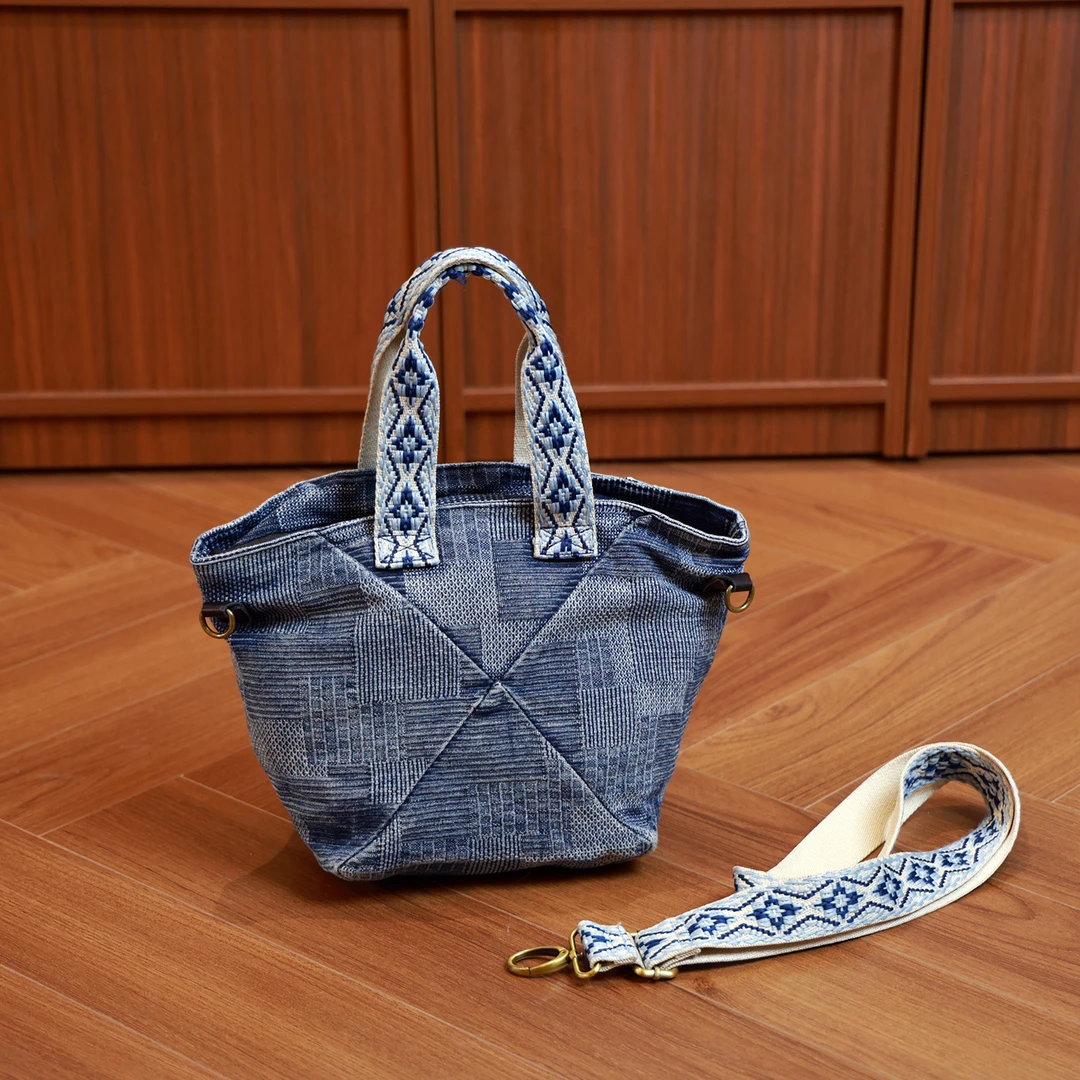 2025原创新款民族风重工水洗牛仔菜篮子女款休闲时尚百搭斜挎包包