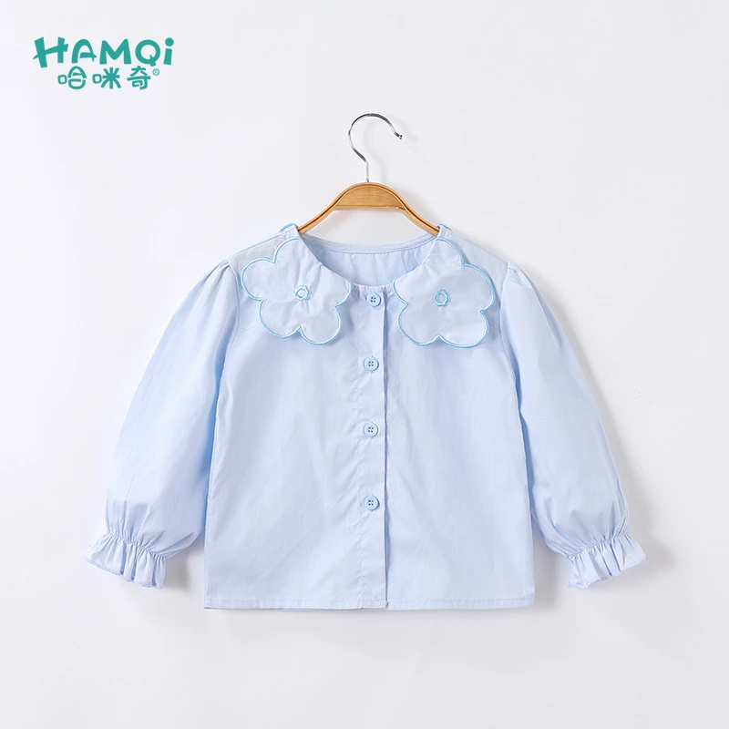 女童长袖衬衫春秋新款儿童服装纯棉洋气休闲衬衣宝宝蓝色上衣童装