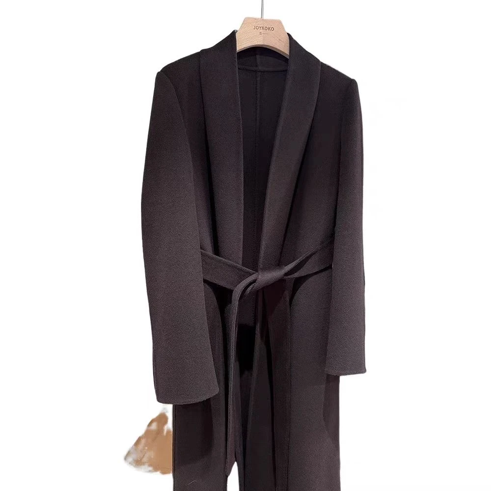 美拉德大衣女中长款2024年新款韩版宽松大翻领羊毛呢外套