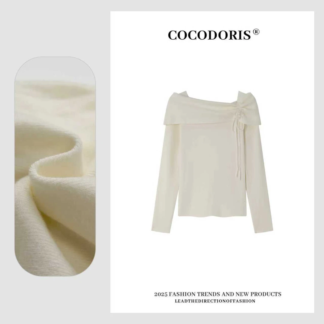 COCO DORIS 2025新款法式甜美风一字肩针织秋季通勤百搭上衣96A30
