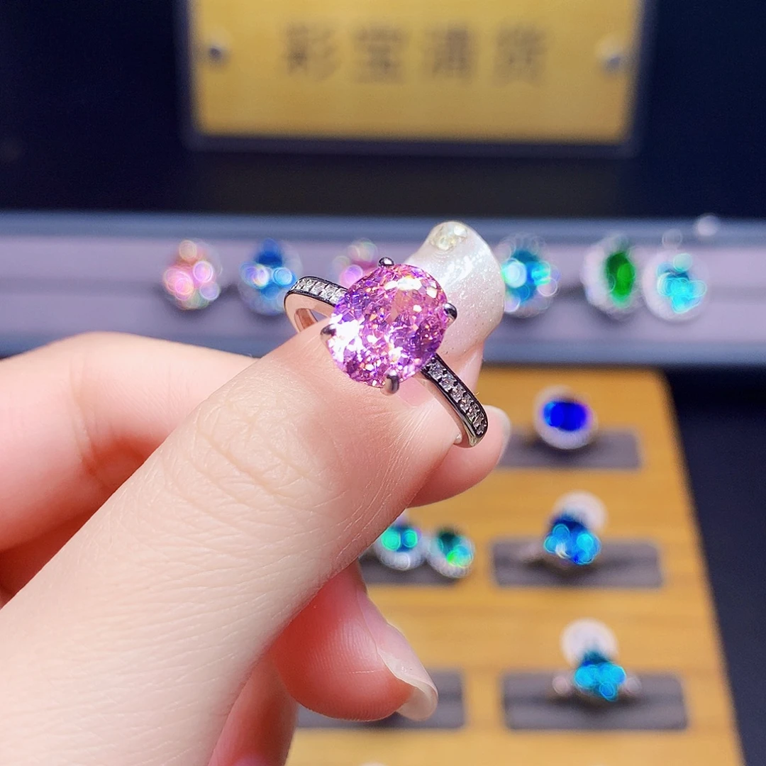 碧玺戒指银S925镶嵌粉色