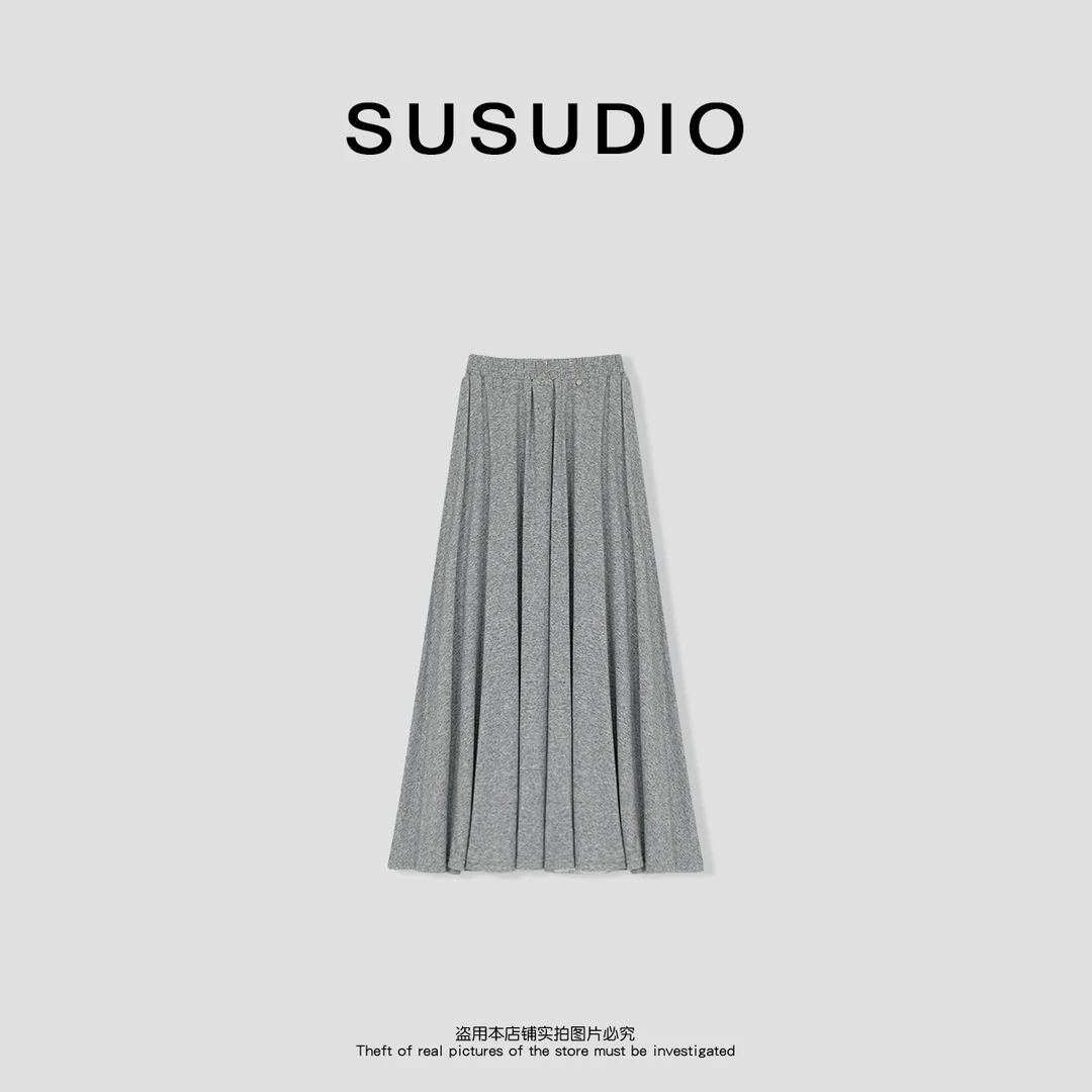 SUSUDIO  苎麻春夏韩系高腰显瘦垂感长款百搭休闲半身裙40357