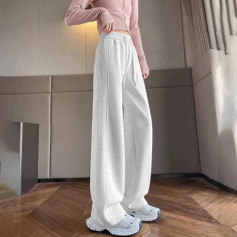 运动裤女春秋薄款2025新款高腰垂感阔腿裤窄版直筒香蕉休闲卫裤子