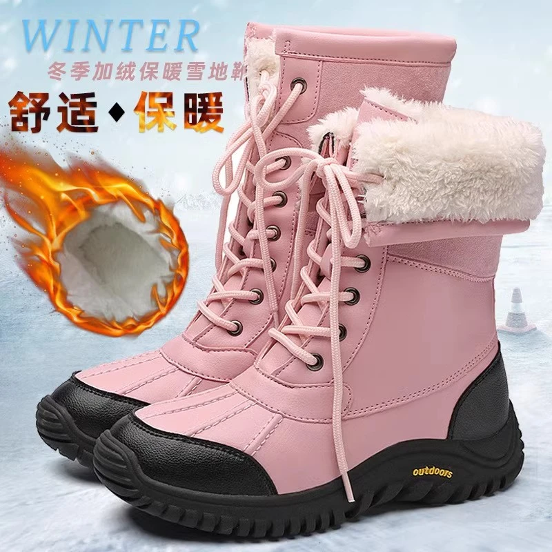 马丁靴女加绒保暖东北户外雪地靴女防水防滑高筒棉鞋哈尔滨雪乡冬