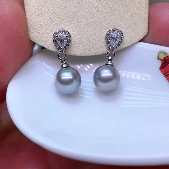 银S925镶嵌淡水珍珠耳饰