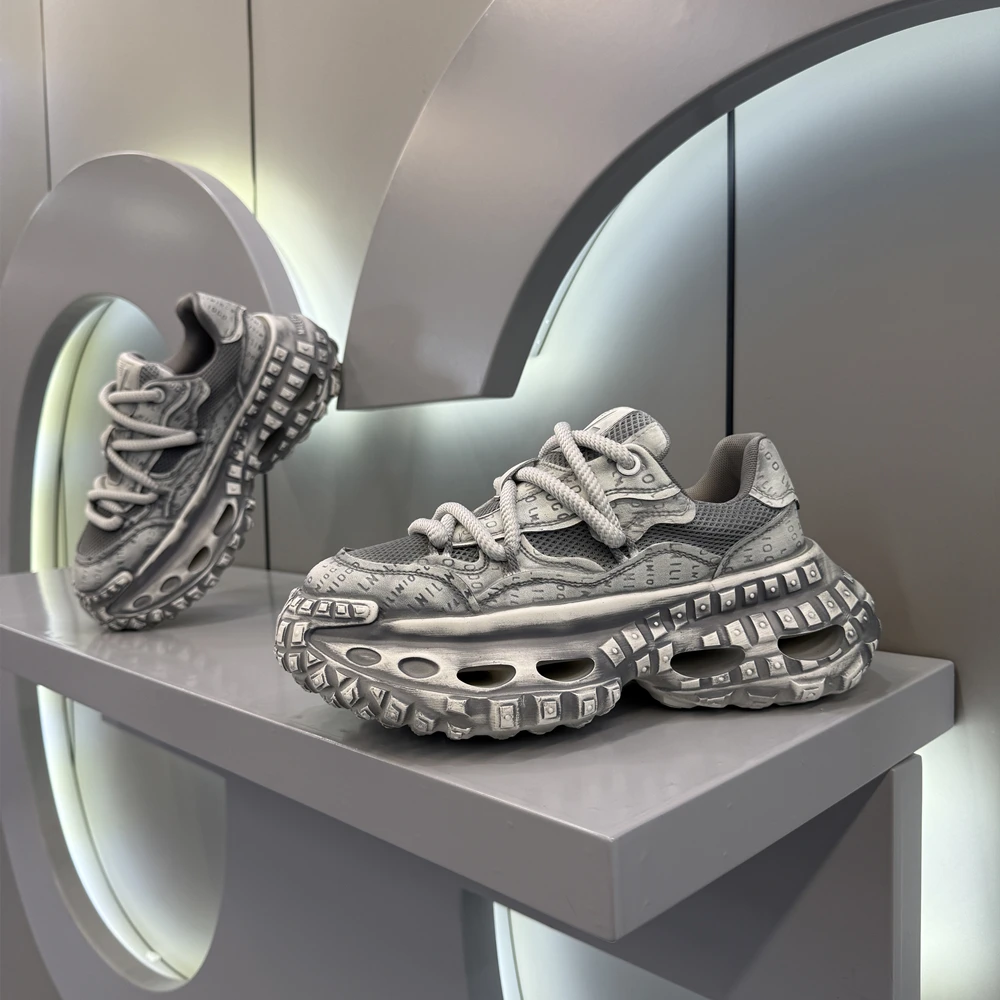 2025春季新款复古休闲时尚擦色男鞋厚底低帮做旧百搭运动老爹鞋男