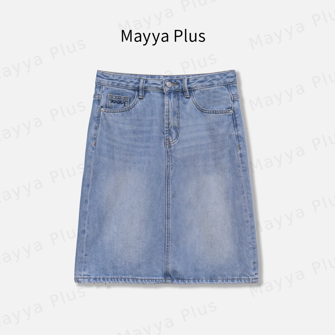 【牛仔甜心】Mayya Plus麦芽定制高腰牛仔半身裙气质五分裙32526976