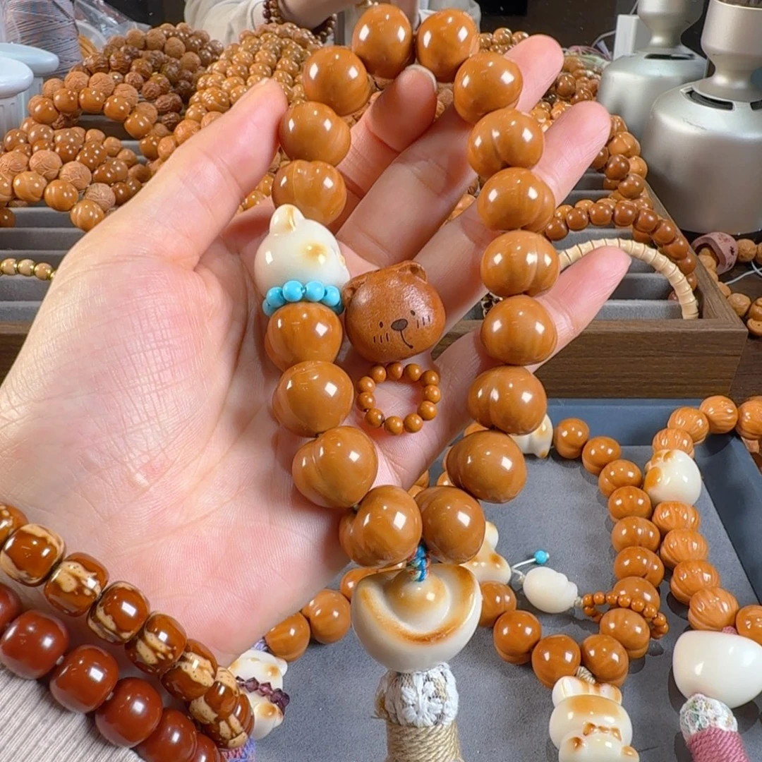老***。猴头核桃手串光面屁桃木质小熊橄榄核不要蕾丝16