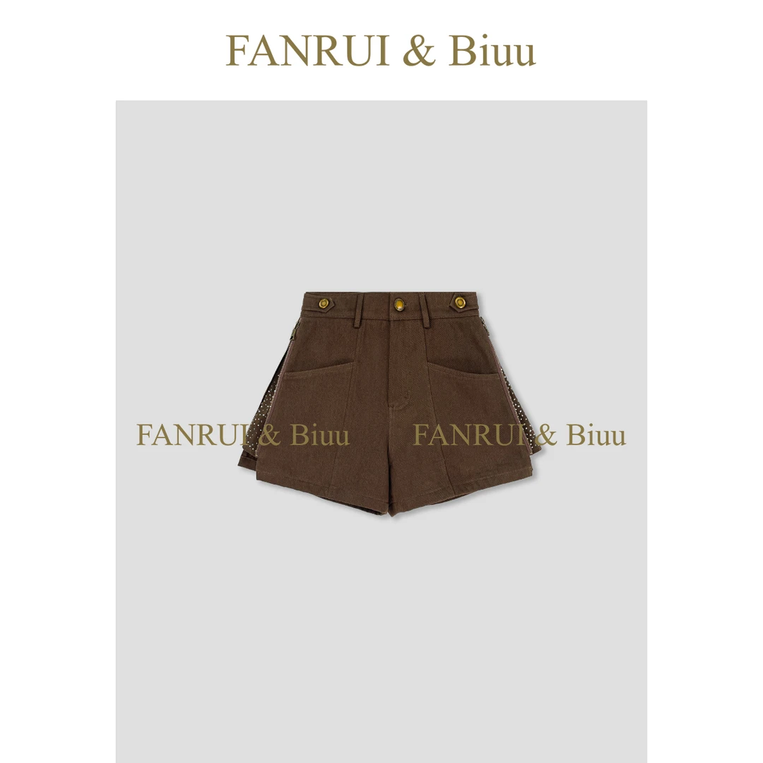 FANRUI/泛芮「贝贝biuu」裁片拉链复古设计感显瘦洋气短裤女B18718