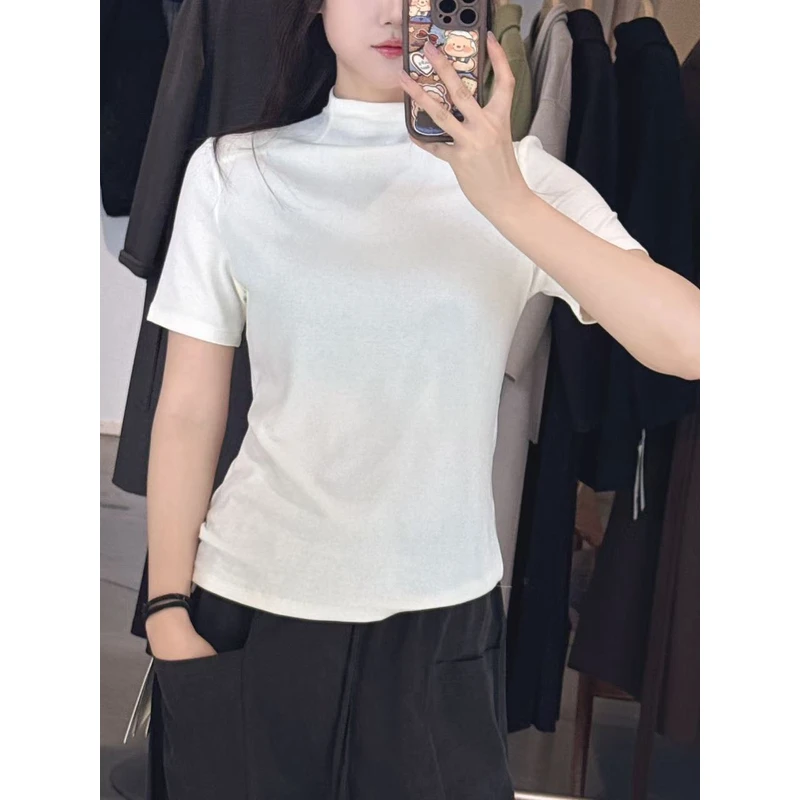 【墨姿】春新品半高领纯色百搭显瘦打底上衣女