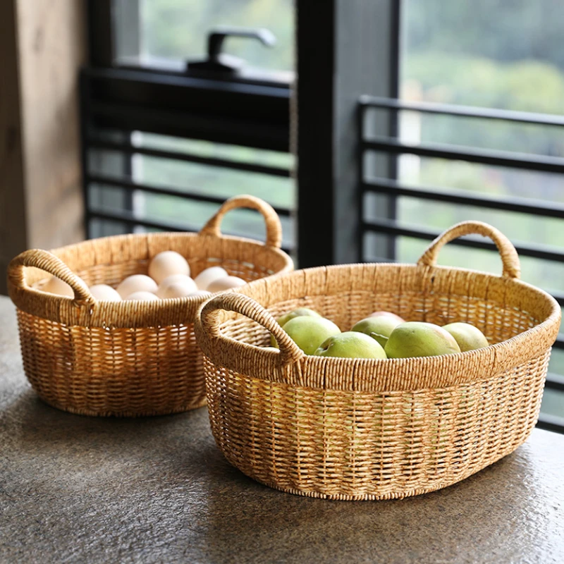 闲储日式果盘 仿藤编客厅零食筐厨房蔬菜收纳筐野餐篮家用水果篮