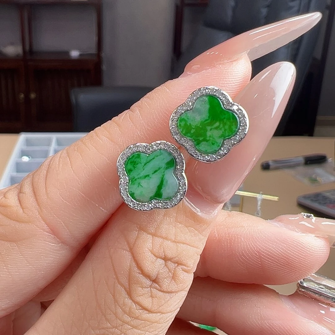 银S925镶嵌翡翠耳饰耳饰53