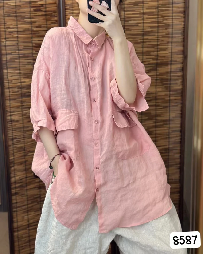 晶姐家纯苎麻中袖衬衫