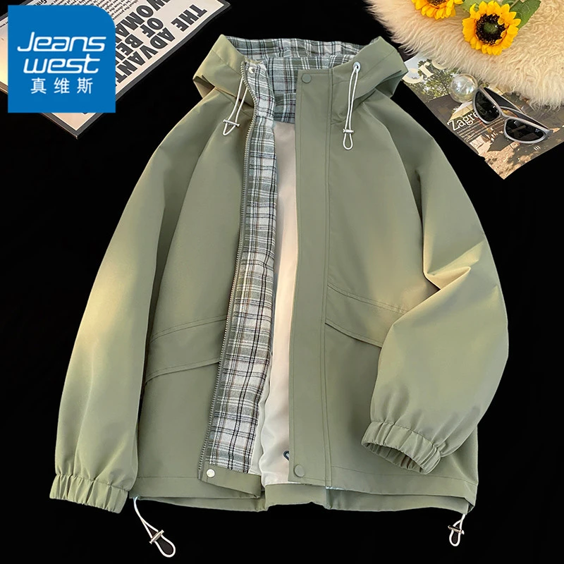 真维斯潮流夹克外套男士春秋季防泼水连帽冲锋上衣服休闲青年男生
