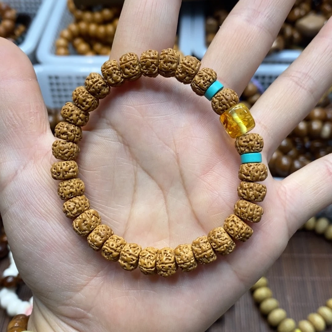 琥珀未镶嵌手链直切金刚搭配花珀方糖单圈