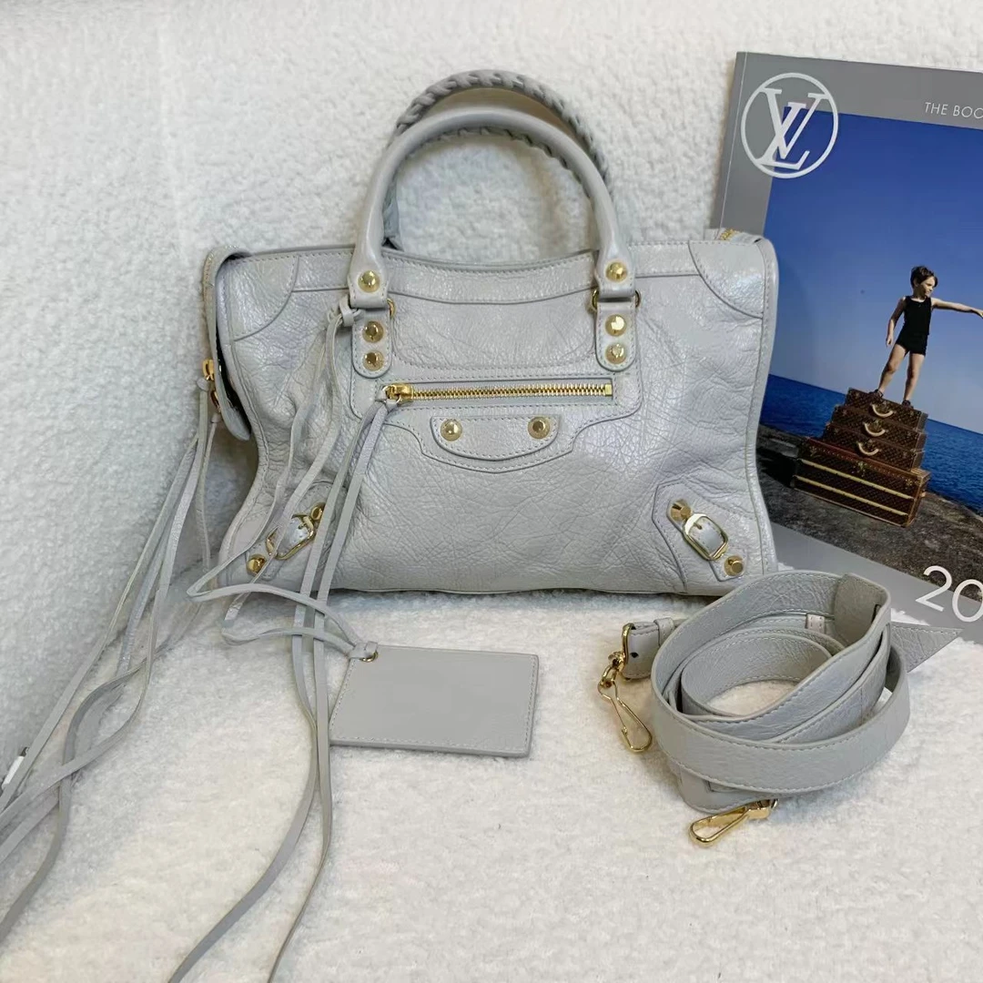 99新 Balenciaga/巴黎世家 壹臻/浅灰色机车包小号 88223087