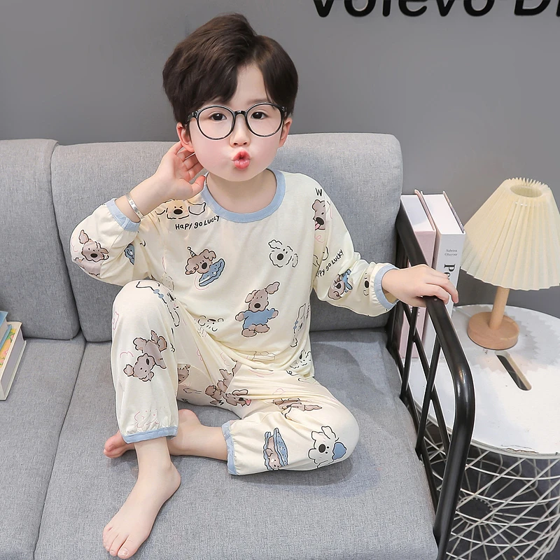 男童睡衣夏季莫代尔男宝宝薄款孩孩夏天长袖空调服儿童春秋家居服