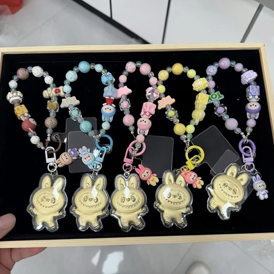 新款水贝含金999拉布布钥匙扣可爱卡通金片手机包包挂件 生日礼物