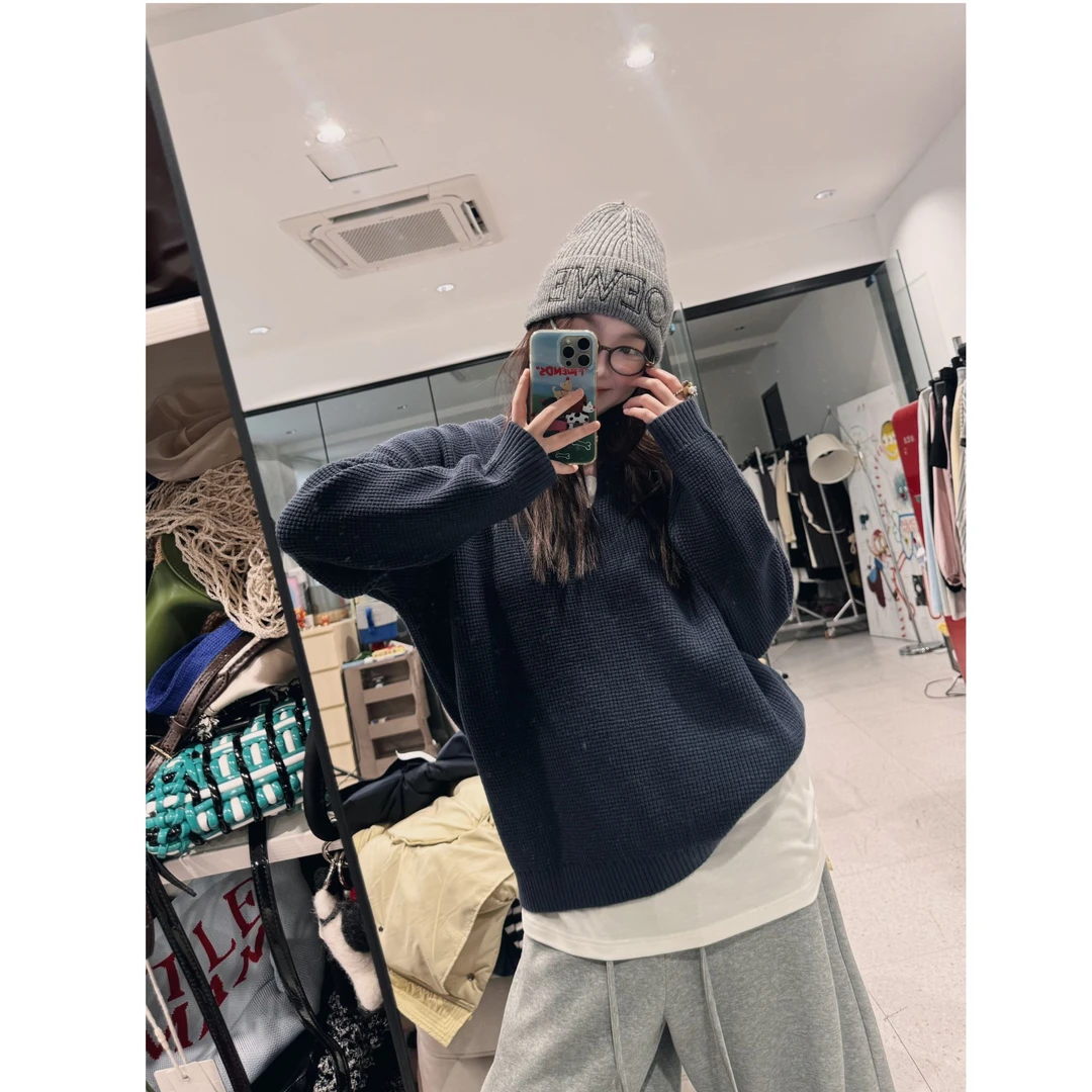 晶咕【费尔日落】韩系休闲慵懒V领针织套头毛衣