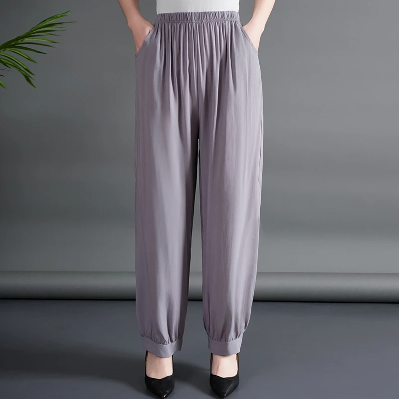 棉绸休闲裤女夏季薄款广场舞蹈裤高腰中老年灯笼裤百搭速干阔腿裤