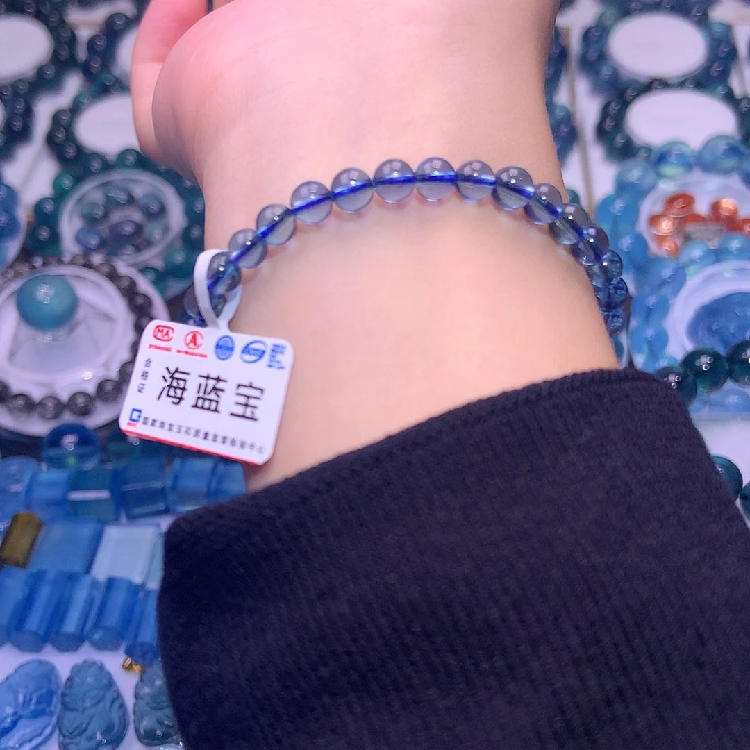 未镶嵌手串海蓝宝石5mm （叠拍5件 总价500元）