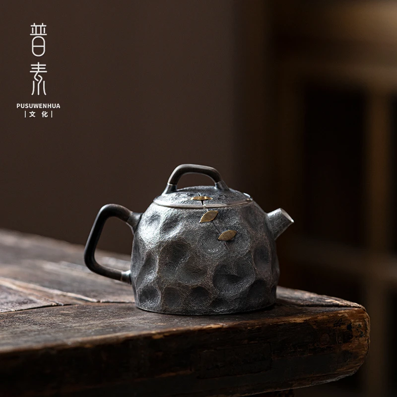 普素 小洞天泡茶壶纯手工一张打茶壶足银999中式复古侘寂风茶壶