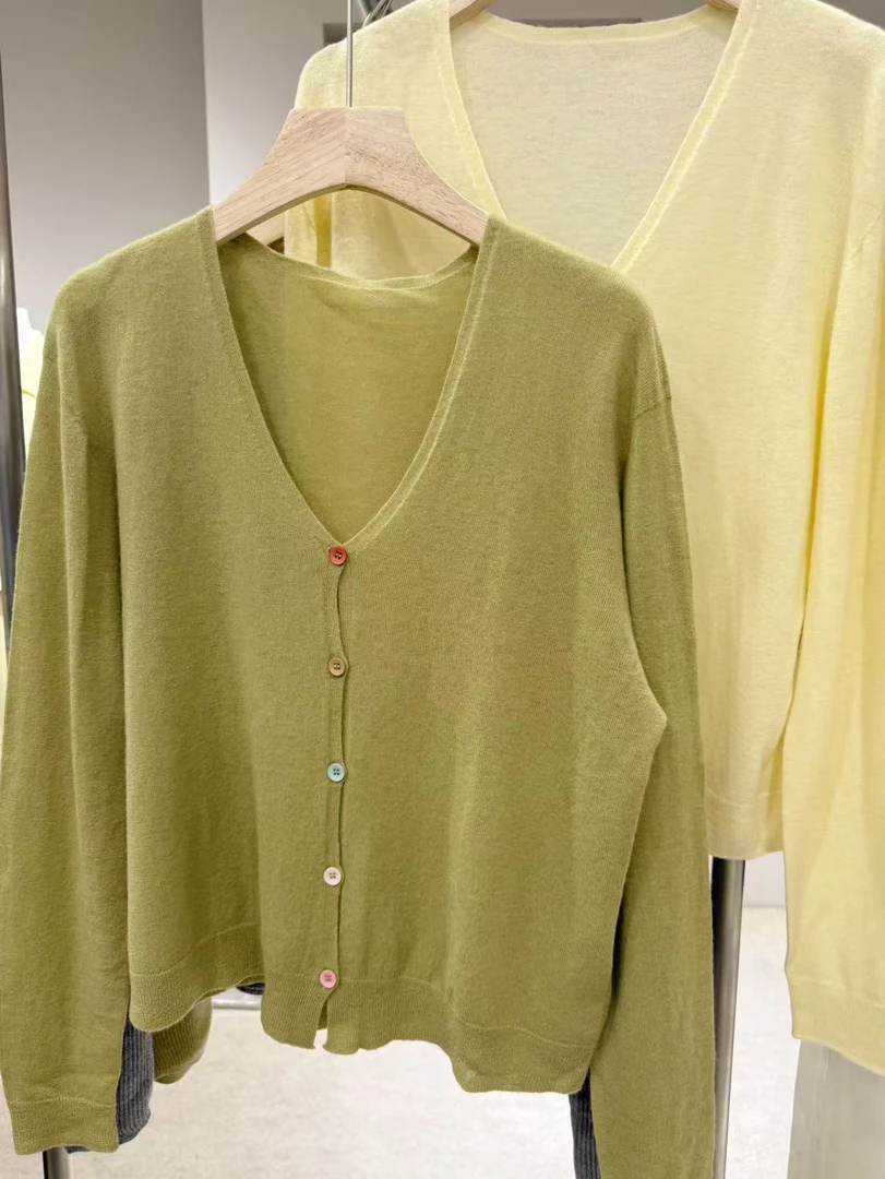 精纺无缝一体V领长袖纯羊毛韩版休闲时尚女士绵羊毛开衫0826