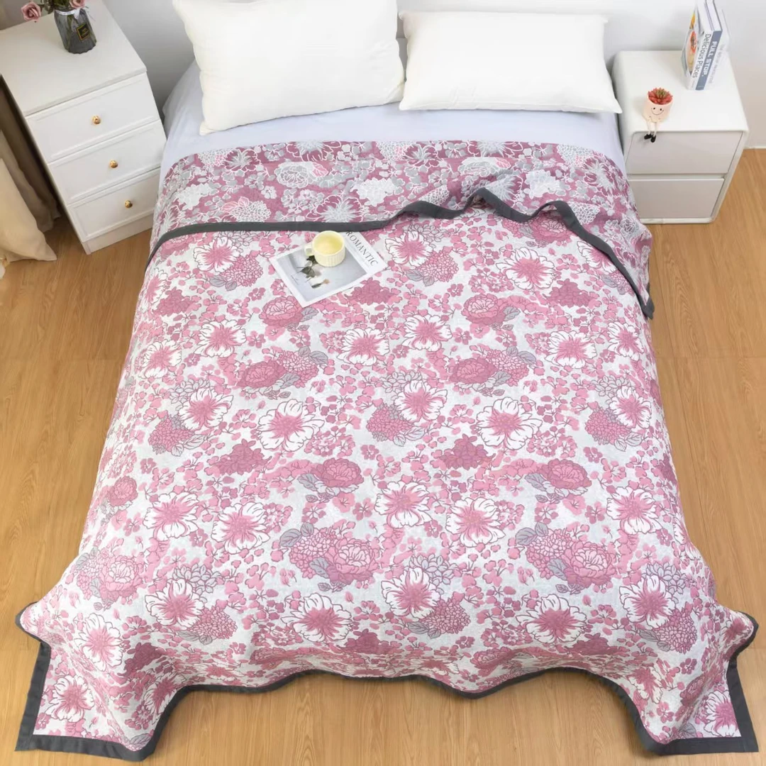 亲肤新款汉麻纱布盖毯【绣球花粉】透气舒适夏季家用机洗高级感