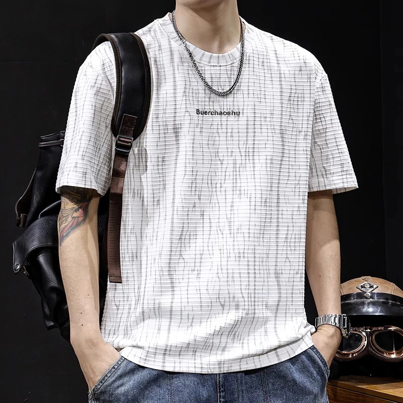 U&PURA美式重磅复古提花短袖t恤男士宽松夏季新款潮流百搭T恤