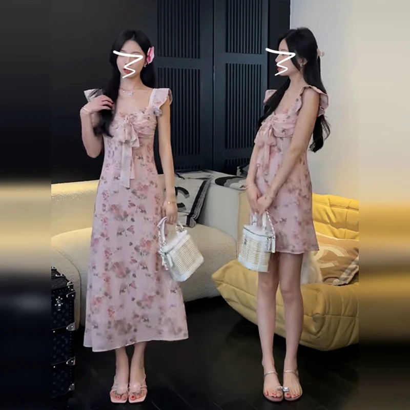 【现货+运补】气质蝴蝶结碎花裙方领小飞袖茶歇法式连衣裙女夏2088