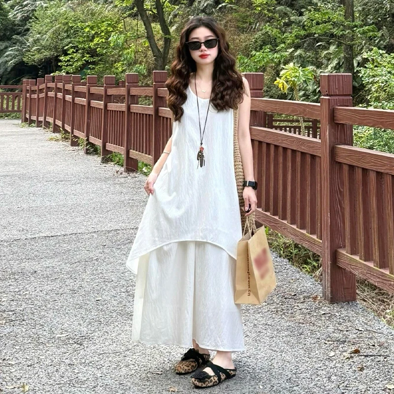 法式薄纱白色吊带连衣裙子女装夏2025清冷艺术感穿搭气质长裙2431