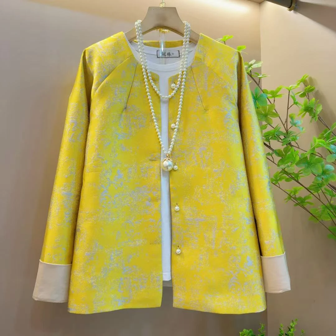 气质新款圆领新中式显瘦宽松百搭复古重工外套