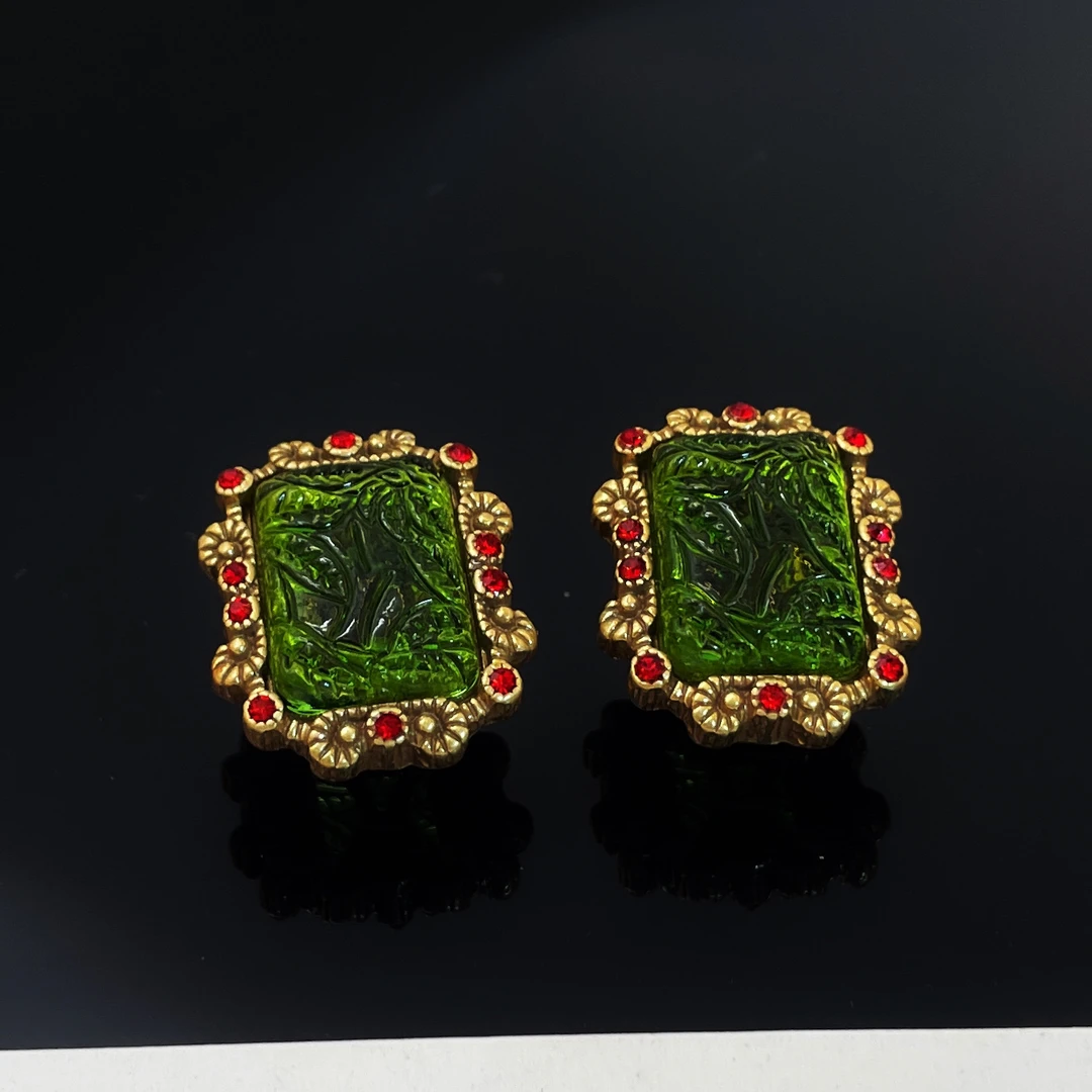 铜合金琉璃耳饰 古风重工耳环镶嵌耳饰复古气质复古/宫廷