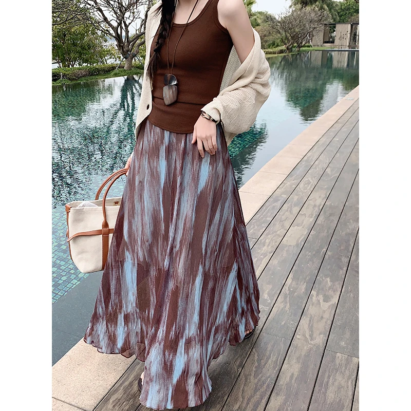 美洋MEIYANG 星冰乐半身裙【欧若风】皱感肌理印花垂坠中长裙