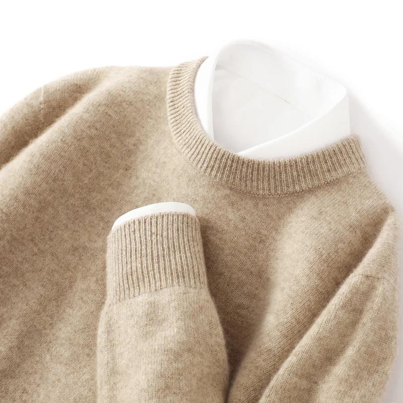 秋冬新款男士羊绒衫圆领重磅加厚纯色毛衣宽松针织羊毛打底衫