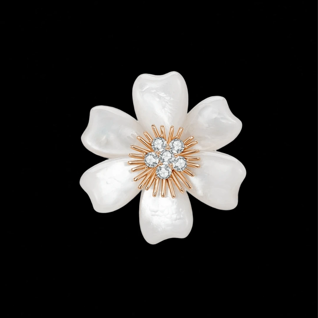 铜合金贝壳胸针 优雅气质百搭白贝花朵胸针5394