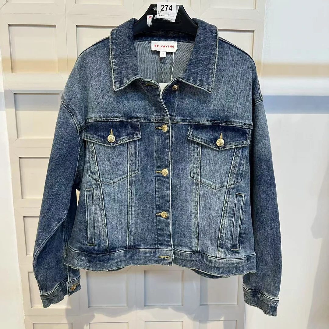 四季长款纯色极简百搭女款休闲牛仔外套（A274）（EGIPDJ107A）