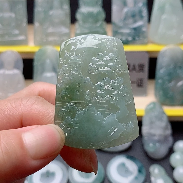 翡翠未镶嵌吊坠(不含链)山水牌