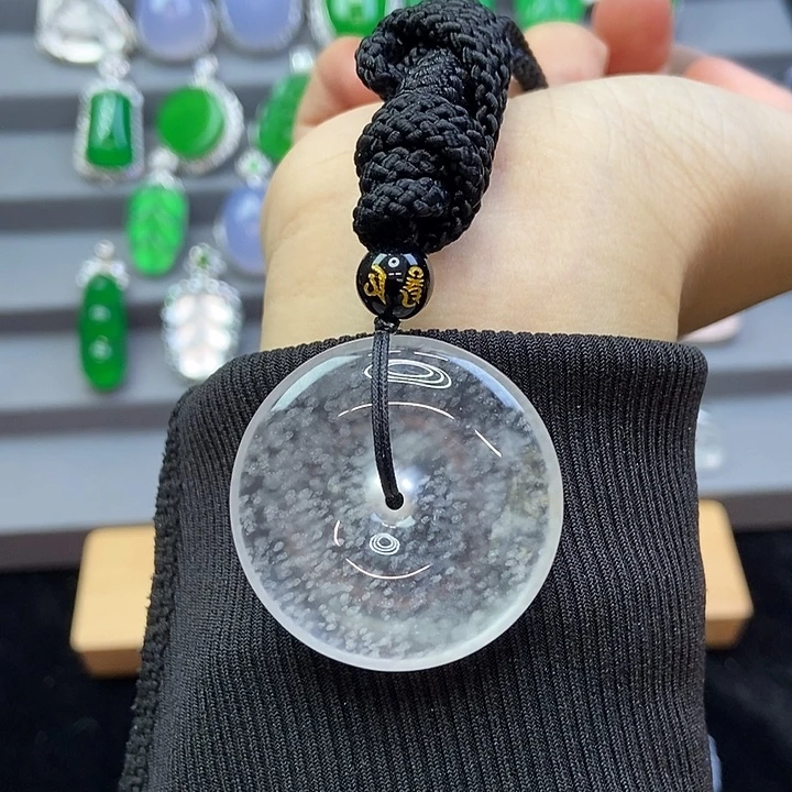 石英质玉银S925镶嵌颈饰平安扣