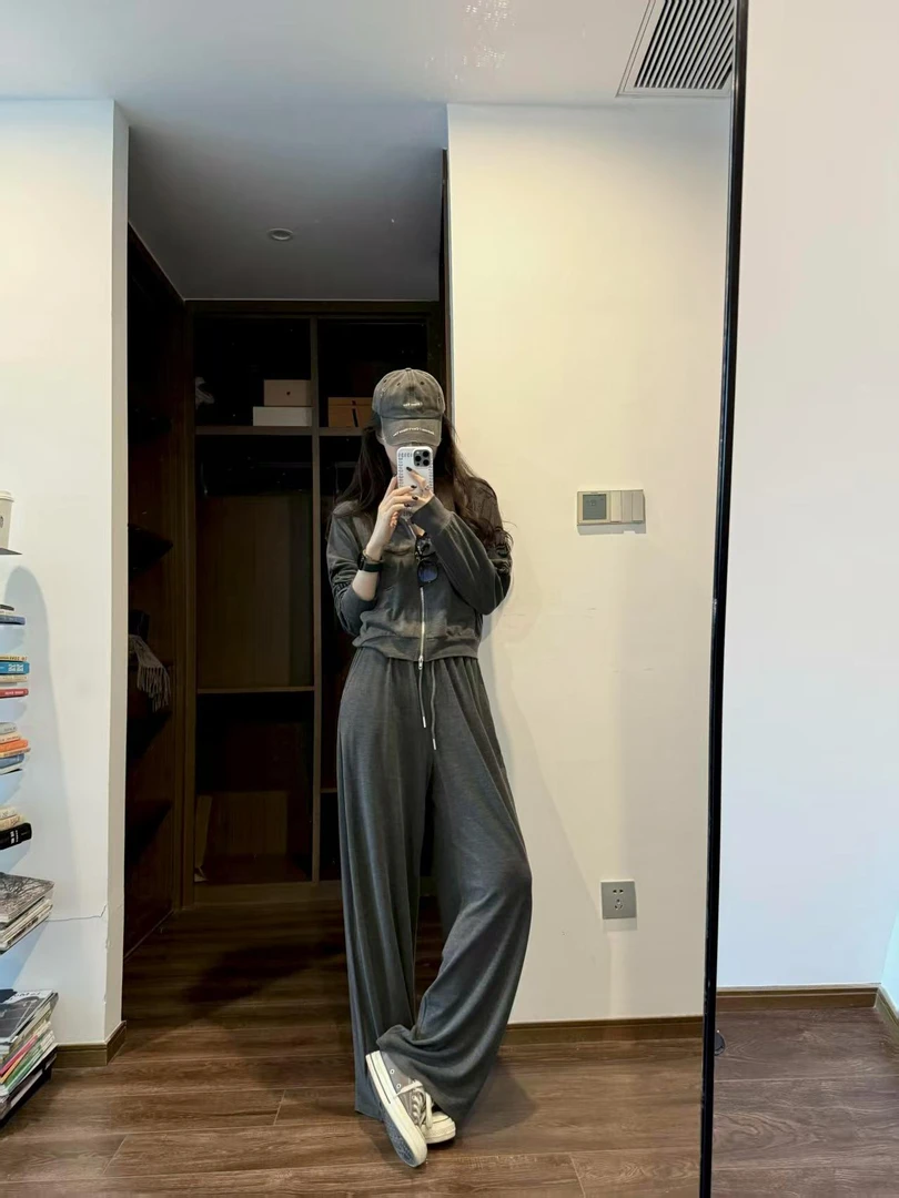 慵懒风休闲时尚套装女秋季2025新款长袖外套上衣阔腿休闲裤两件套